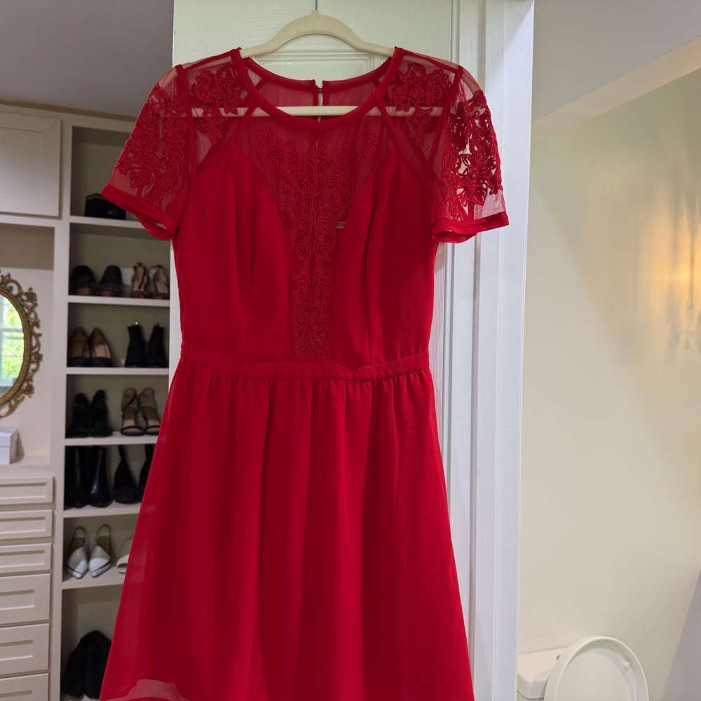 URBAN OUTFITTERS Kimchi Blue Red Embroidered Dress Medium